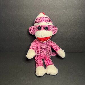TY Beanie Babies 2014 Small Pink Sock Monkey Shiny Metallic Collectible Toy 9"